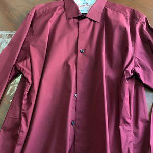 Button Down Dress Shirt Alfani Long Sleeve 17-17.5 Slim Stretch 34/35 Maroon Red